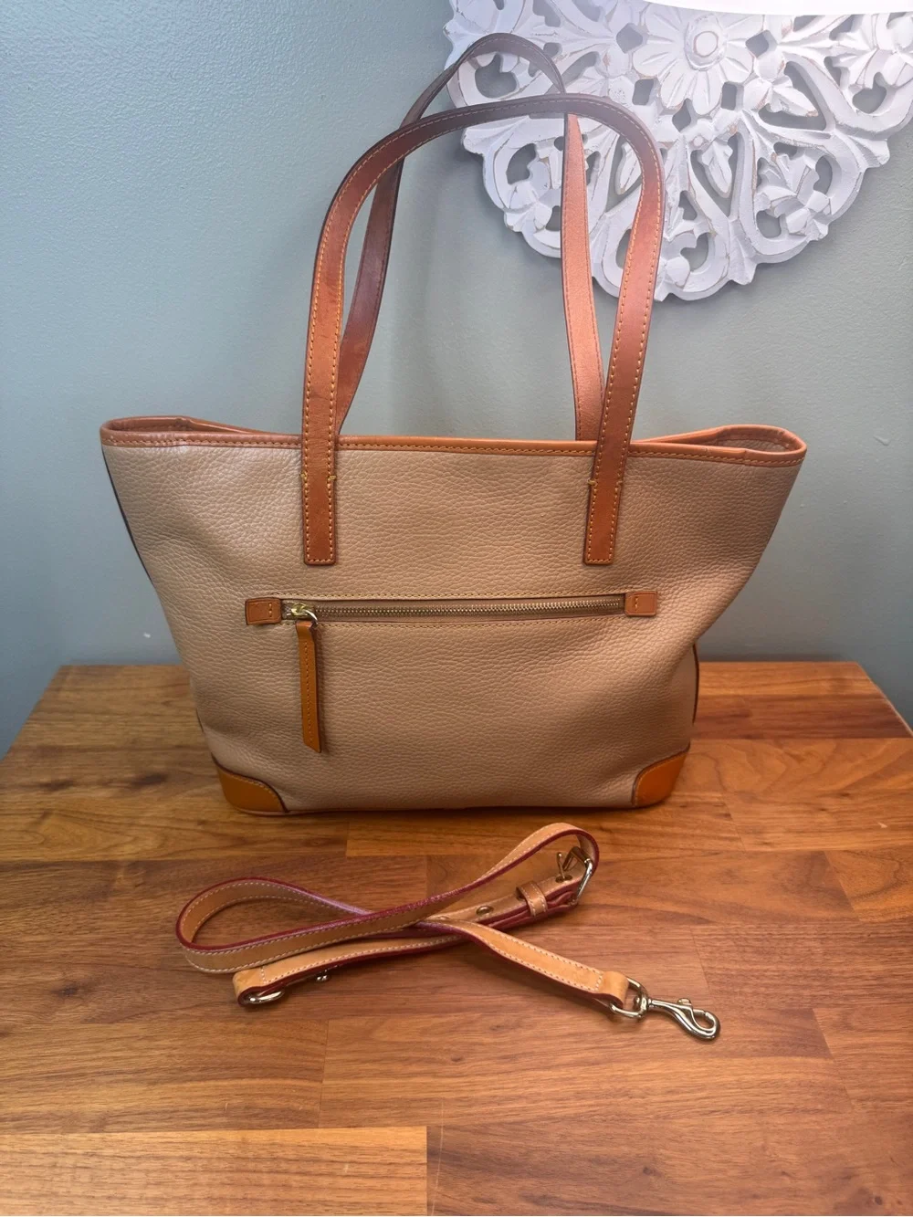 Dooney & Bourke Leather Pebble Tote Pink Lining Extended Shoulder Strap